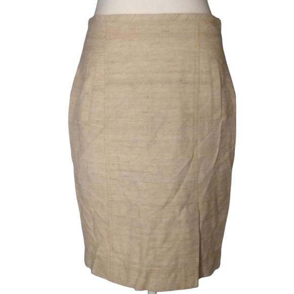 Ann Taylor Khaki Tweed Feel Tussah Silk Cotton Blend Pencil Skirt Pockets 8P - Picture 1 of 7